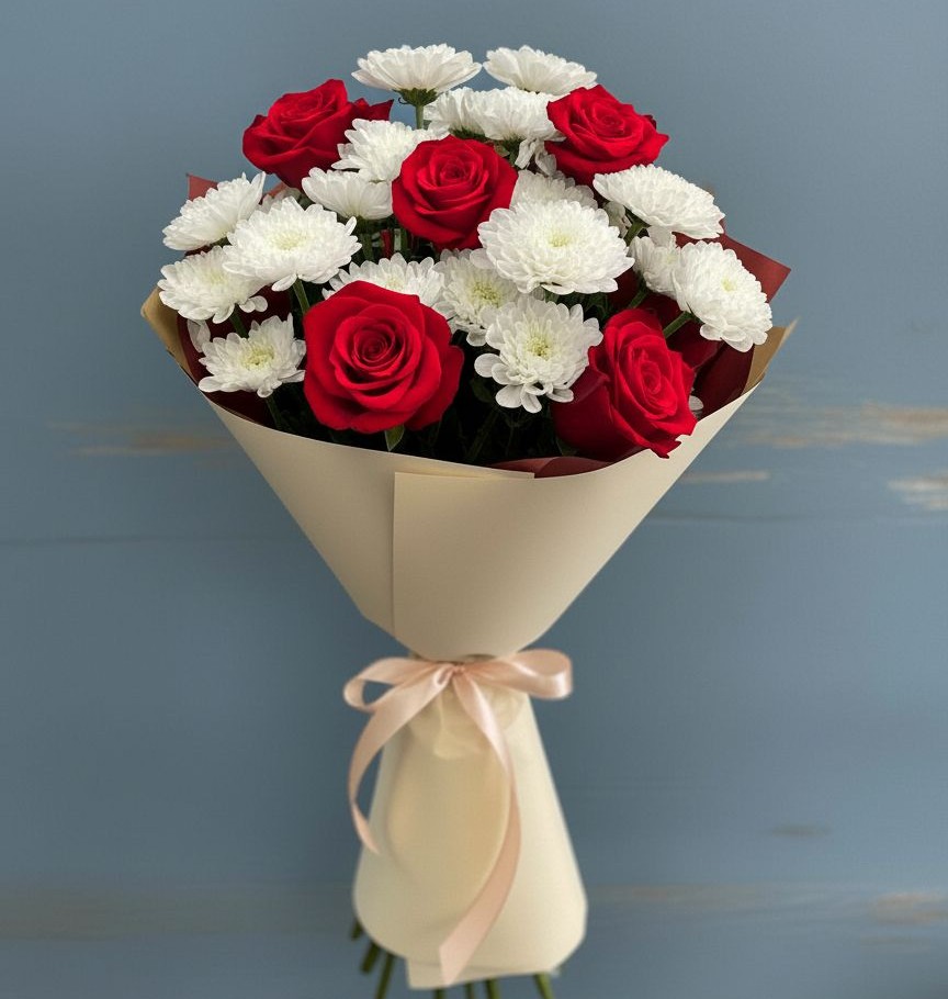 Букет цветов из: Розы и Хризантемы в Вознесенском