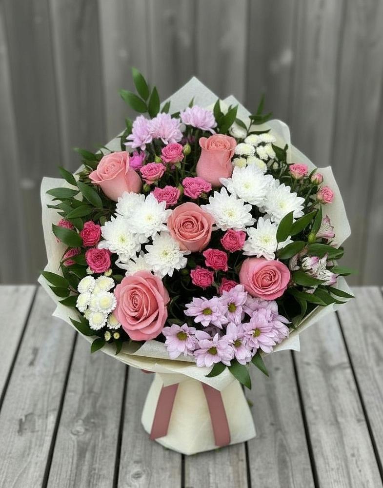 Букет цветов из: Альстромерии, Гвоздики, Розы и Хризантемы в Вознесенском