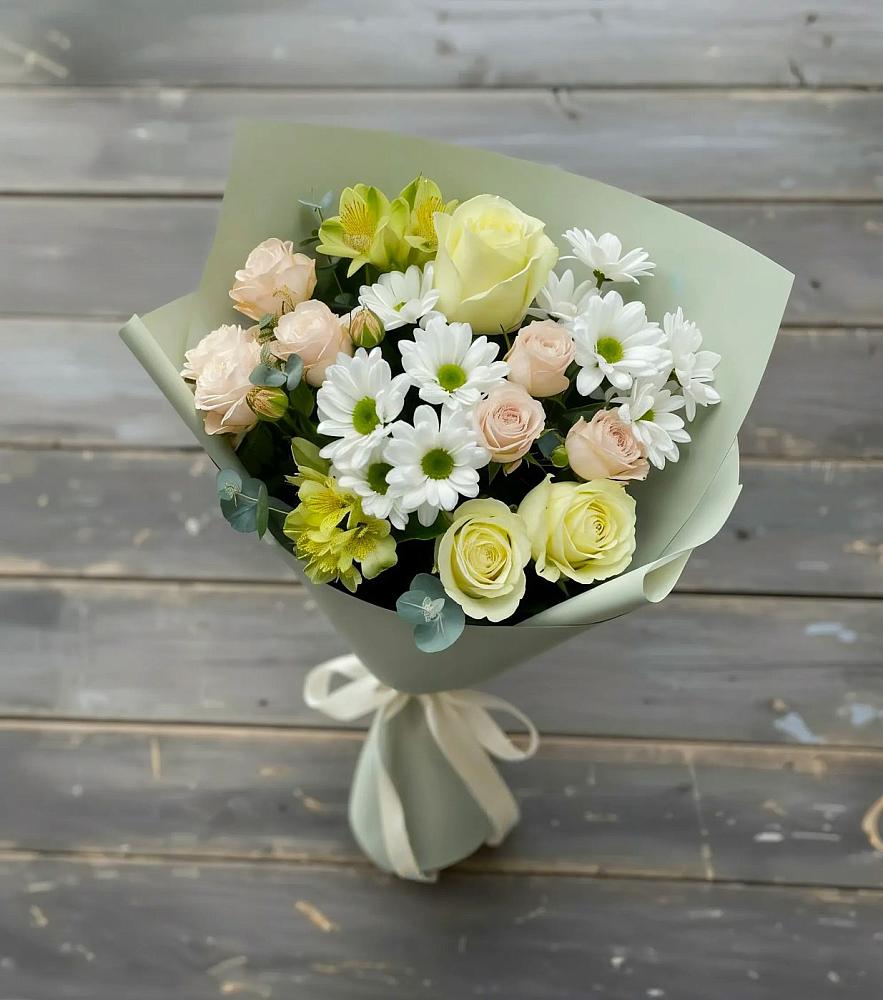 Букет цветов из: Альстромерии, Розы и Хризантемы в Вознесенском