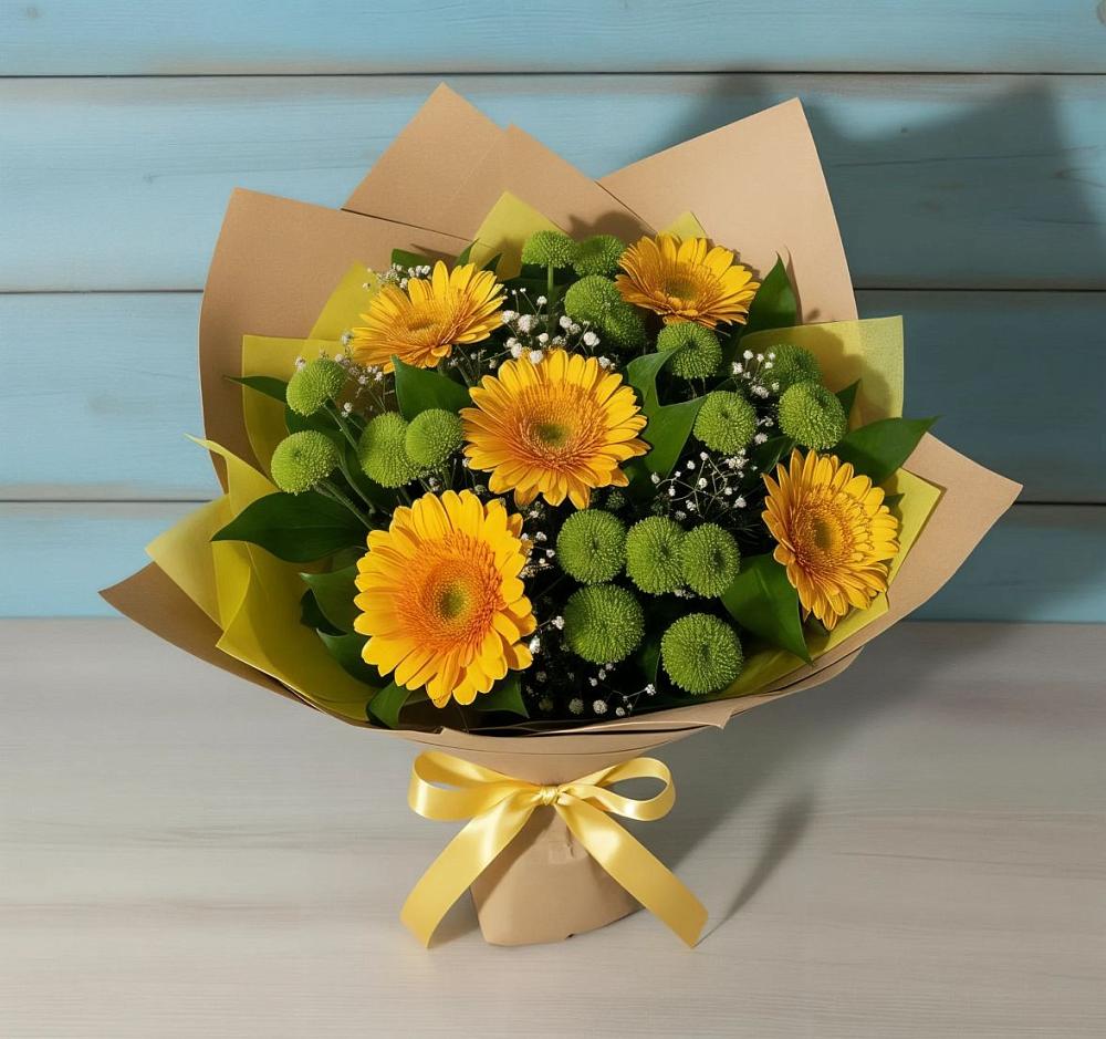 Букет цветов из: Герберы и Хризантемы в Вознесенском
