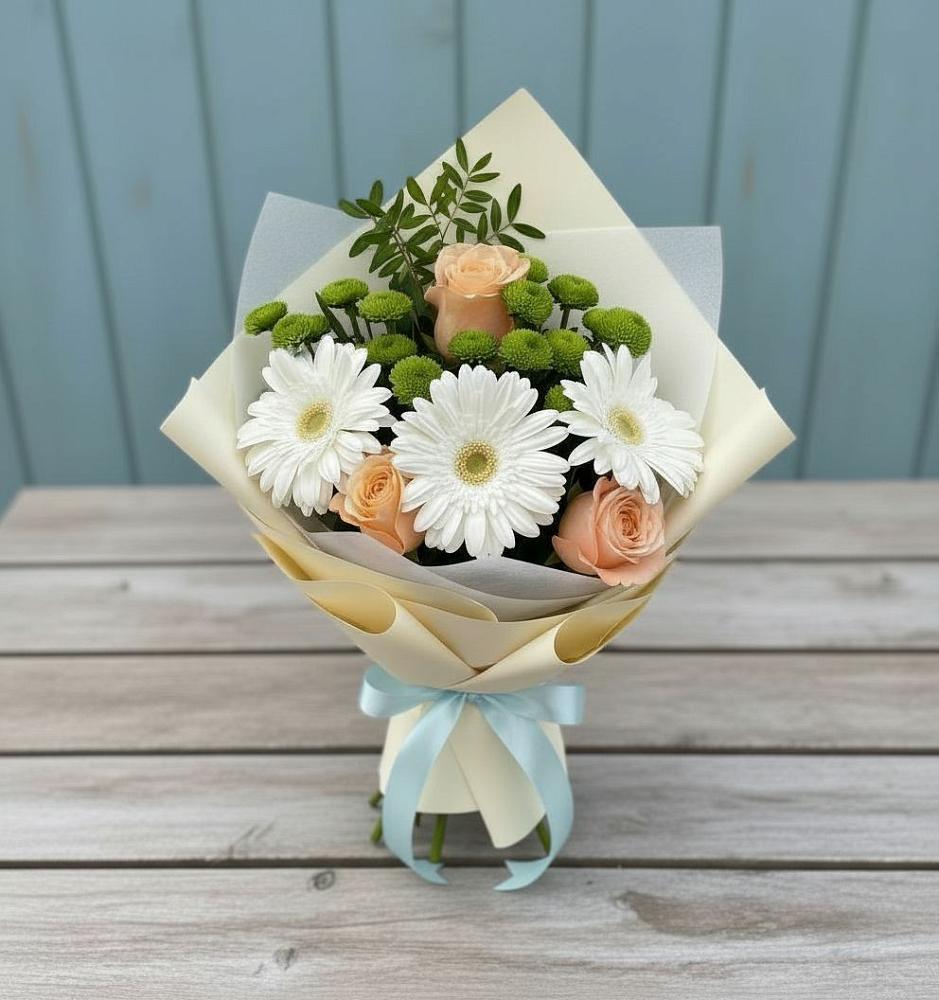 Букет цветов из: Герберы, Розы и Хризантемы в Вознесенском