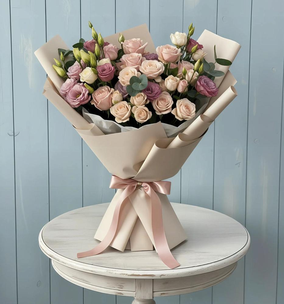 Букет цветов из: Розы и Лизиантусы в Вознесенском