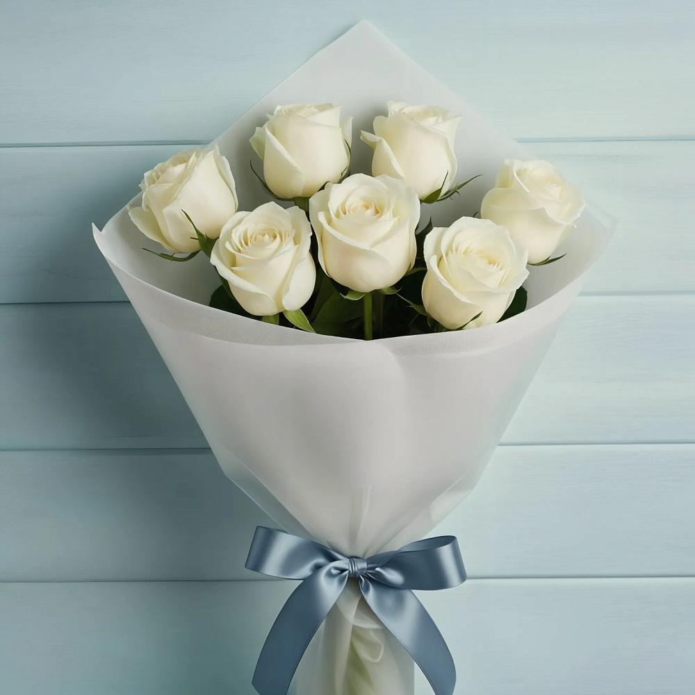 Букет 7 Белых роз Эдлесс Лав в Вознесенском