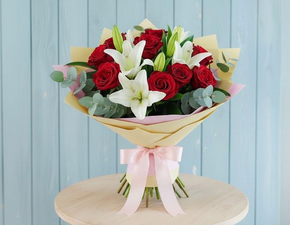 Букет цветов из: Лилии и Розы в Вознесенском